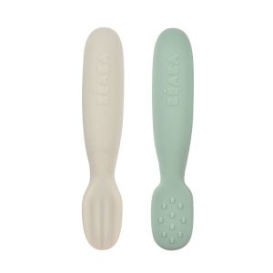 Lot de 2 pré-cuillères en silicone / vert sauge et gris velour