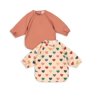 Lot de 2 bavoirs à manches longues 6-12 mois | Coeur coloré / Rose canyon